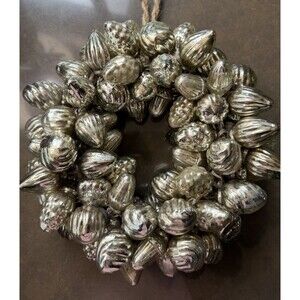 Vtg Style Silver Mercury Glass Rustic Kugel Christmas Cluster Wreath Ornament